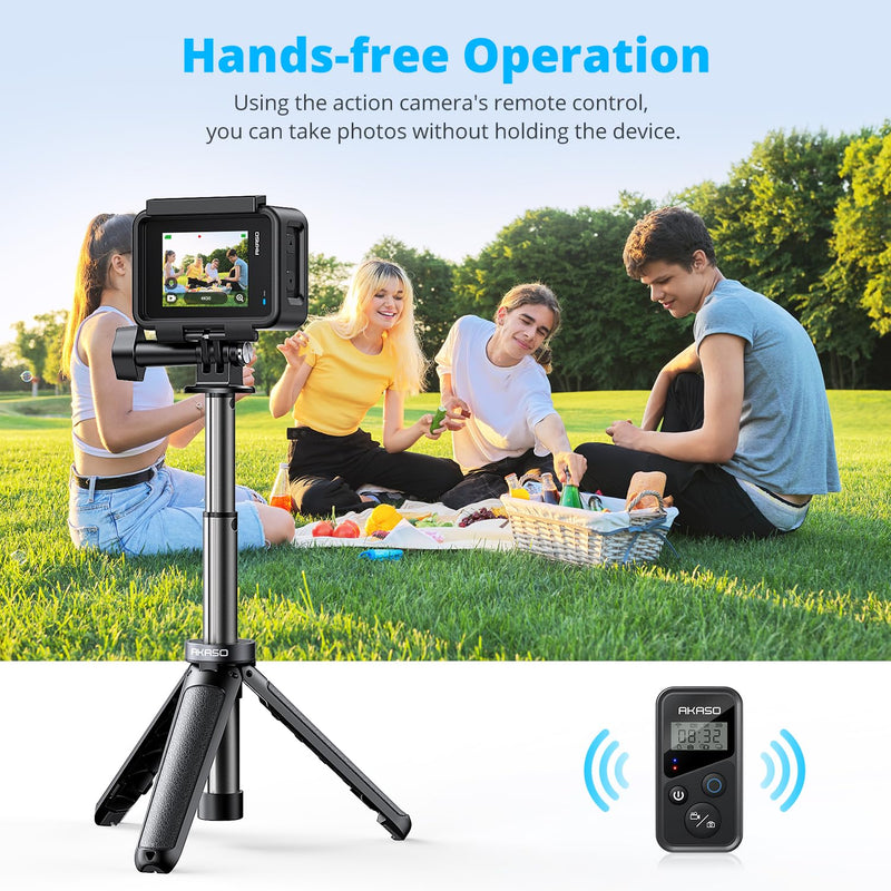AKASO Mini Selfie Stick Tripod Lightweight Extension for Shooting Video Vlog Accessories Compatible with AKASO Action Camera EK7000/Brave 4/Brave 7 LE/Brave 7/GoPro Hero12/11/10/ 9/Max/DJI Osmo Action (22cm) Selfie Stick Tripod