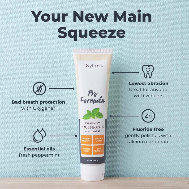 Oxyfresh Pro Formula Fresh Mint Toothpaste – Gentle Low Abrasion - Cosmetic Fluoride Free - for Bad Breath, Sensitive Teeth and Gums with Natural Essential Oils - 5.5 oz (Pack of 3) 5.5 Ounce (Pack of 3)