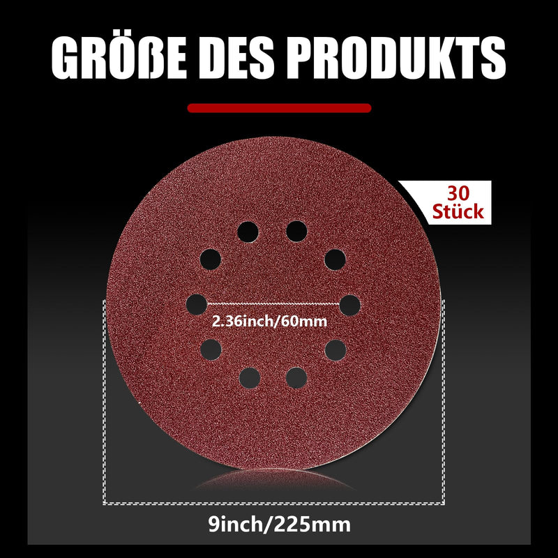 30 pieces 225 mm sandpaper Velcro, 40 grit 10 hole, are suitable for long-neck sanders, drywall sanders, and Giraffen Sanders P40