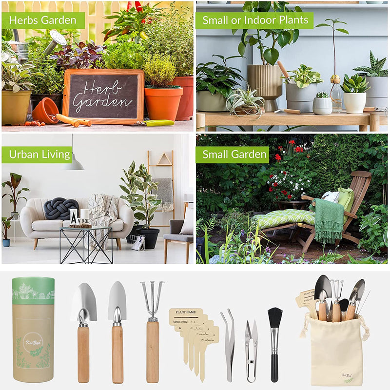 Indoor Garden Tools for Gardening - KiiZYS 12-Piece Small Garden Tools Set - Indoor Gardening Gifts for Women - Mini Hand Tools House Plant Tool Gift Box