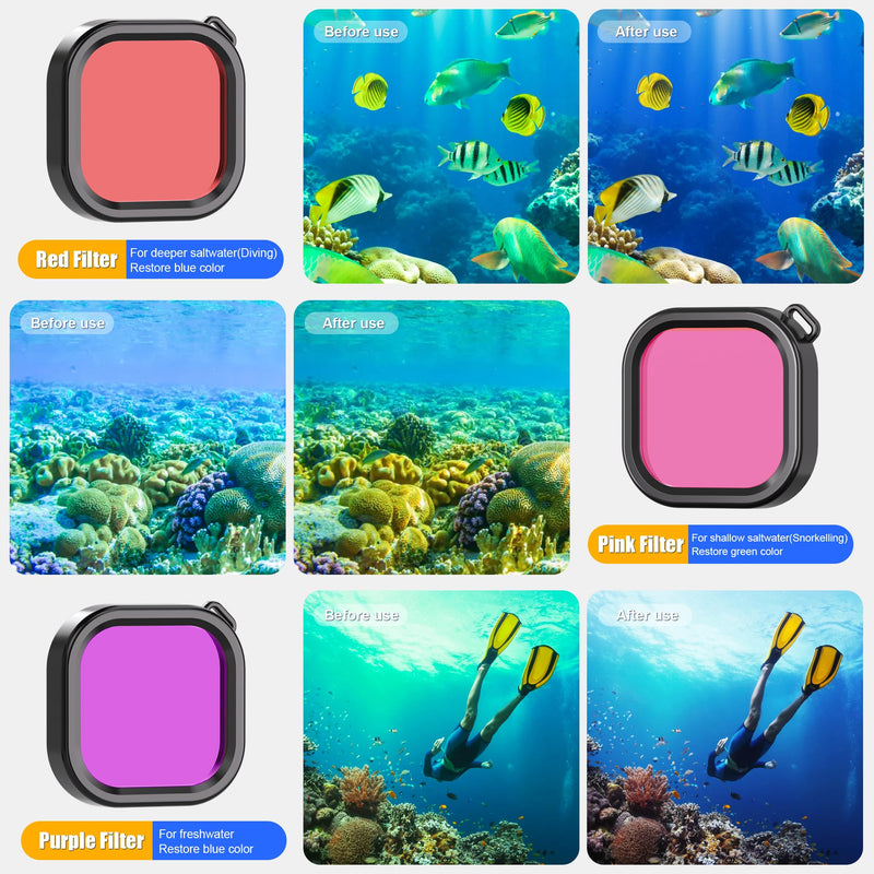Waterproof Case with Dive Filters for Go Pro Hero 12 Black/Hero 11 Black/Hero 10 Black/Hero 9 Black, 230 FT/70M Underwater Protective Housing Dive Kit, Professional Action Camera Dive Accessory