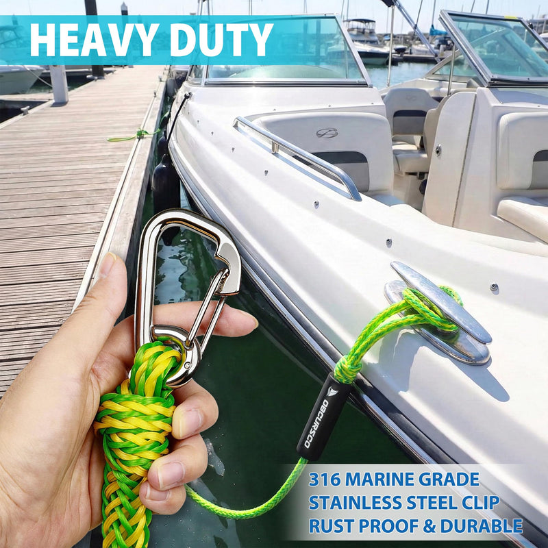 Obcursco Bungee Dock Lines for Boat, Docking Rope with 316 Stainless Steel Clips, Accessories for Jet Ski, PWC, SeaDoo, Pontoon, Center Console, Sets of Two(4ft & 6ft) (Green/Yellow) Green/Yellow