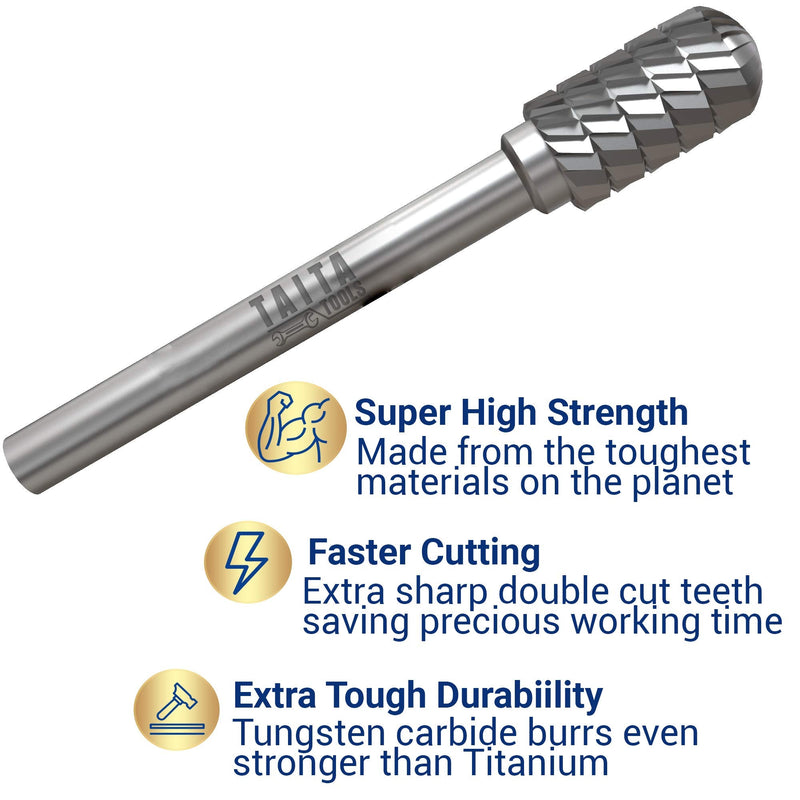 10PC Double Cut Carbide Burr Set 0.118" (3mm) Shank, Rotary Tool Bits Cutting Burrs - Dremel Accessories Fordom, Flex Shaft, Dewalt and Die Grinders - Wood Carving bits Metal Working and Engraving