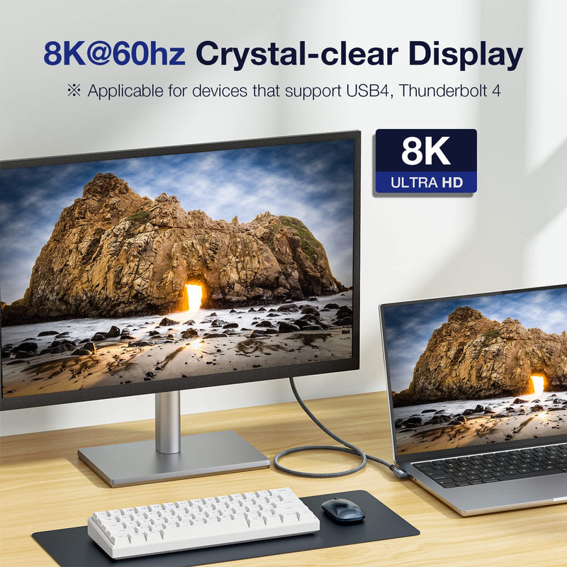 240W USB-IF Certified Thunderbolt 4 Cable, 40Gbps Data Transfer & 8K@60Hz Video Output, Right Angle USB4 Fast Charging, USB C to USB C Cable for iPhone 15 Pro, Laptop, Hub, Docking, Monitor 5FT 240W