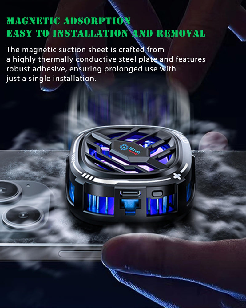 Magnetic Cell Phone Cooler, RGB Phone Cooling Fan Portable Lightweight Mobile Phone Cooling Fan, Phone Radiator with Temperature Display for Mobile Gaming,Tiktok Live Streaming
