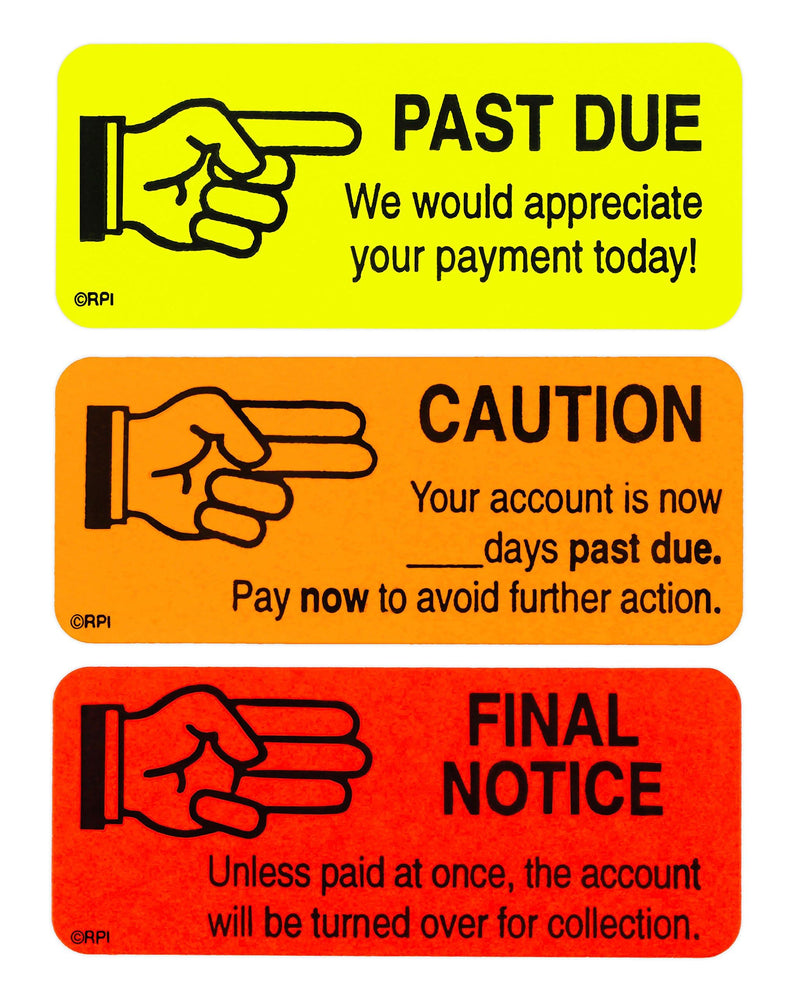 ChromaLabel 1 x 2.25 Inch Accounts Receivable Labels Collections Late Invoice Stickers, 250 Labels per Dispenser Box 1" x 2.25" Collections Kit