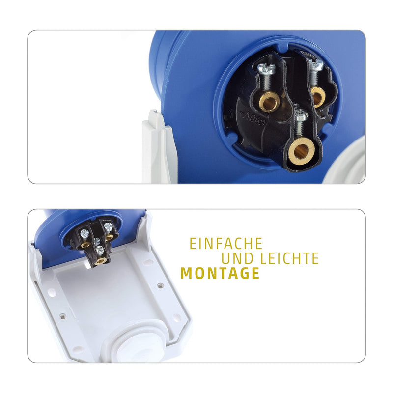 CEE surface-mounted socket - Provides you with optimal power outside - Caravan socket allows the use of all electrical devices, is suitable for continuous current - Camping socket IP44, blue wall socket