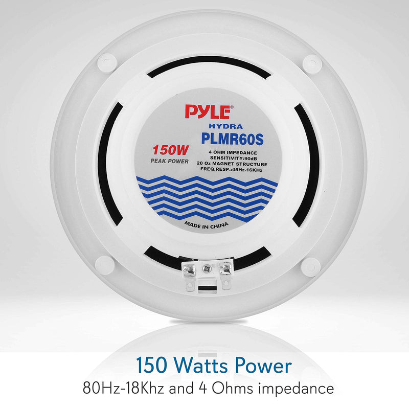 Pyle 6.5” Dual Marine Speakers - 2 Way Waterproof and Weather Resistant Outdoor Audio Stereo Sound System with 150 Watt Power, Polypropylene Cone and Cloth Surround - 1 Pair - PLMR60S (Silver) 0