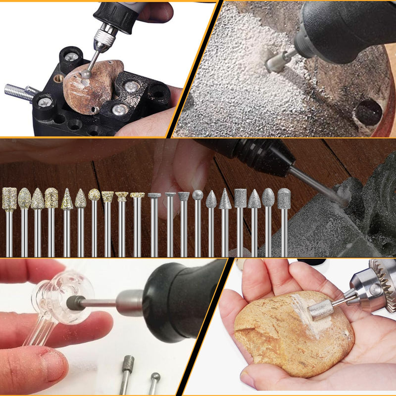 40 Piece Diamond Cutter Set for Dremel, 46 Grit and 120 Grit Diamond Burr Grinding Pins with 1/8 Inch Shank for Stone Glass Ceramic Grinding, Carving, Polishing, Engraving, Drilling 20pcs-120 grit, 20pcs-46 grit
