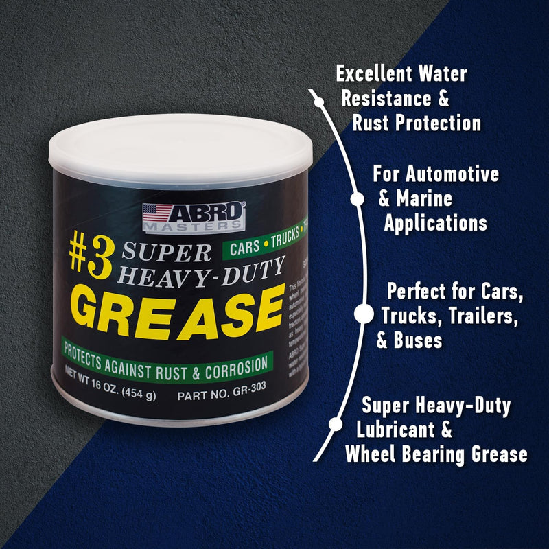 ABRO Masters Super Heavy-Duty #3 Wheel Bearing Grease, 16oz, Sodium-Based, Multi-Purpose Lubricant for Severe Conditions, Ideal for Automotive, Marine, Buses, Trucks, and Tractors Pack of 1