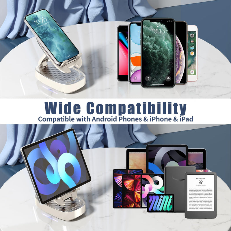 Gifts for Men,Cell Phone Stand with Wireless Bluetooth Speaker for Men with LED Atmosphere Light HD Surround Sound Speaker for Home,Office,Birthday,Anniversary,Compatible with iPhone/iPad Tablet Khaki