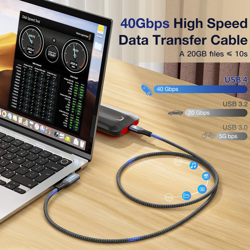 240W USB-IF Certified Thunderbolt 4 Cable, 40Gbps Data Transfer & 8K@60Hz Video Output, Right Angle USB4 Fast Charging, USB C to USB C Cable for iPhone 15 Pro, Laptop, Hub, Docking, Monitor 5FT 240W