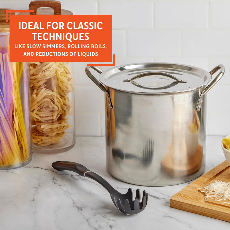 IMUSA USA Stainless Steel Stock Pot with Lid 12-Quart, Silver 12 Quarts