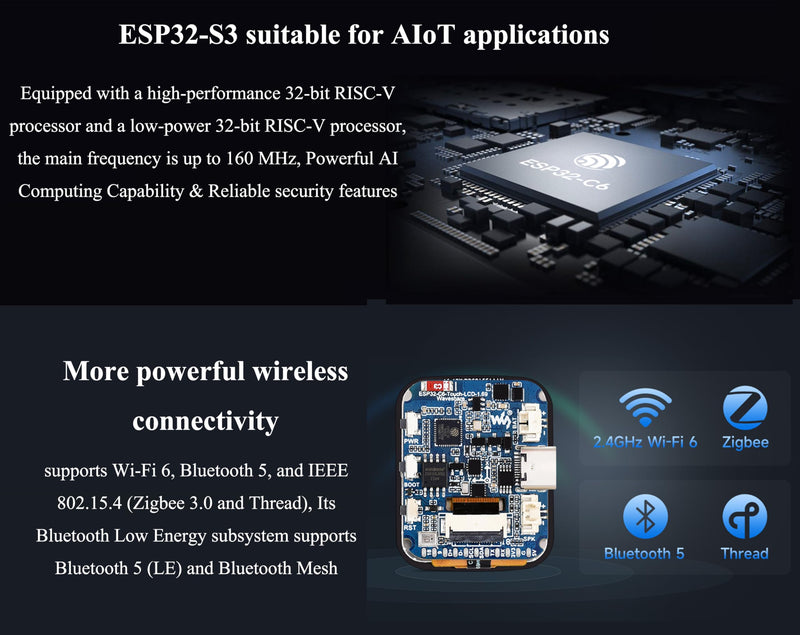 ESP32-C6 1.69inch Touch Display Development Board, 240x280 262K IPS LCD, Supports Wi-Fi 6 / BLE 5, 160MHz RISC-V Processor, ESP32 with Display, AI Speech, Support AI Voice Interaction, with Speaker