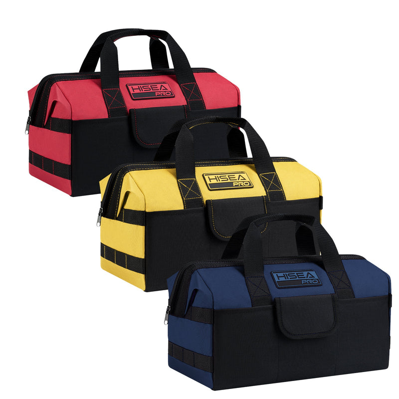 HISEA 3 Pack Heavy Duty Tool Bag, 16-Inch Waterproof Tools Organizer Tote Red, Navy, Green 16 Inch