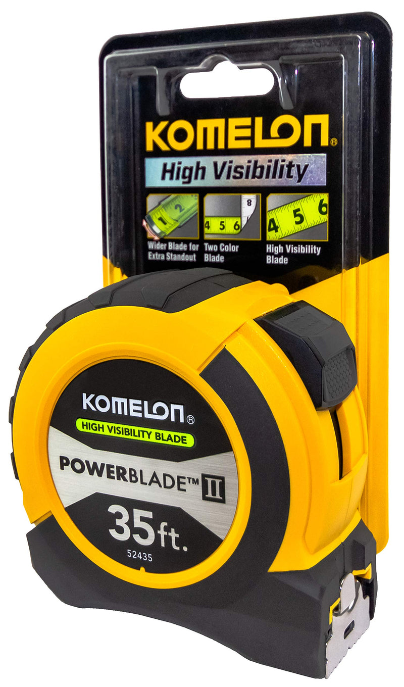 Komelon 52435; 35' x 1.06" Powerblade II Tape Measure, ABS Case, Black/Yellow, Small Standard Lock - 35FT 10.7 m