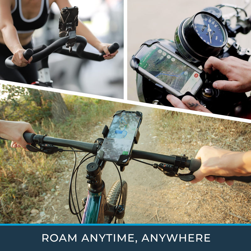 Roam Bike Phone Holder - Bike Phone Mount for Bicycles, Motorcycles, E-Bikes - 360° Rotation with Universal Handlebar Fit - Compatible w/All iPhone & Android Phones 4.5" to 6.7" - Black. Matte Black