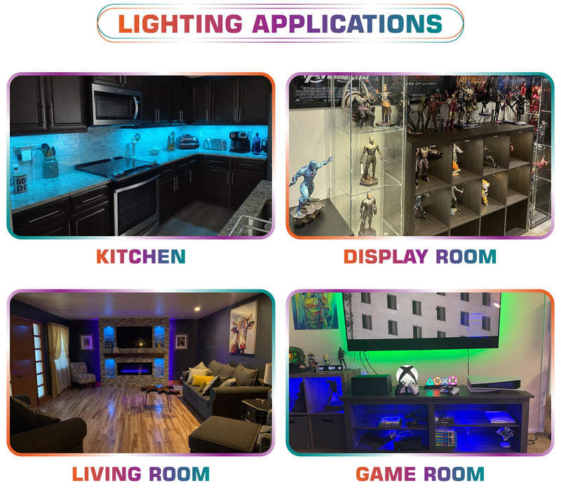RGBW Under Cabinet LED Puck Light Kit, Collection Display Cases Lighting, Multi Color Changing & True White, Remote Control Dimmable, Daisy Chained Linkable, 120V Wall Plug-in, 4 Lights 4 Lights Kit