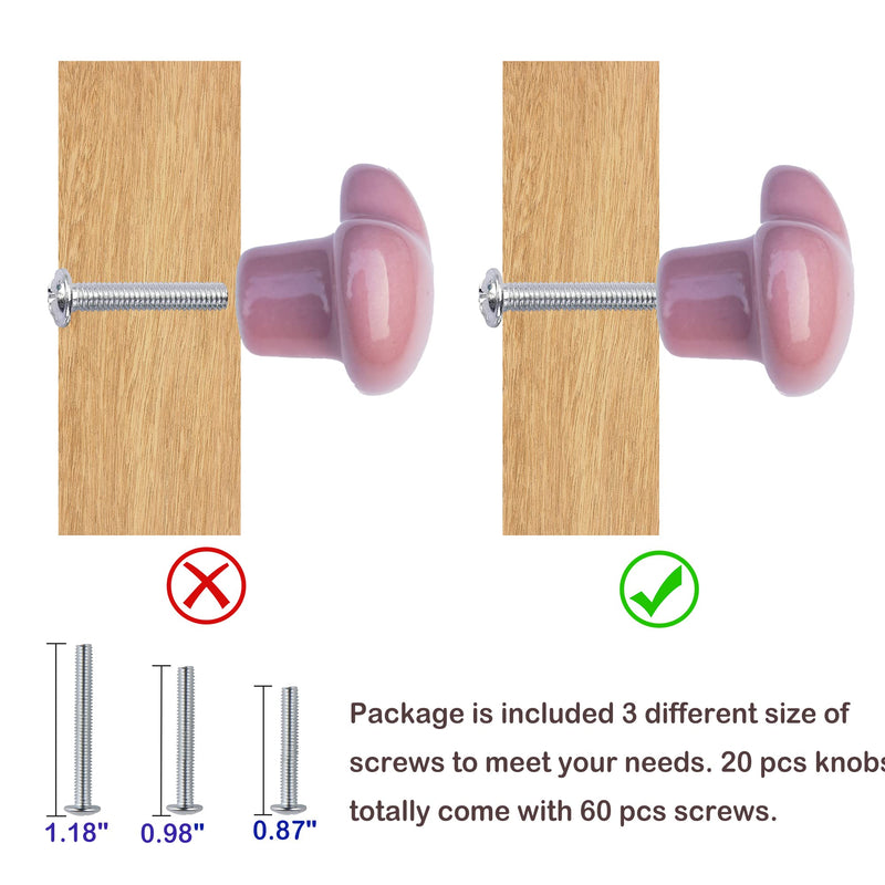 Ceramic Drawer Knobs Heart Shape Cabinet Dresser Pulls Handles with 3 Sized Screws, Kitchen Furniture Knobs for Closet Cupboard Wardrobe (20, Pink) 20 Pack