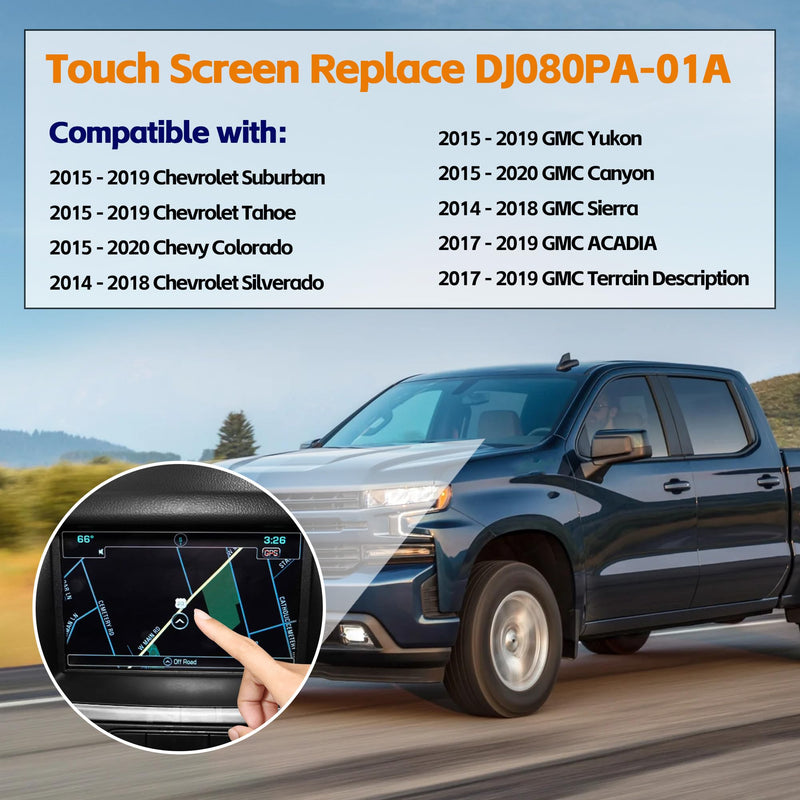 8" Touch Screen Digitizer Replacement for 2015 2016 2017 2018 GMC Yukon Sierra Acadia Canyon Chevy Suburban Silverado Tahoe Replace DJ080PA-01A
