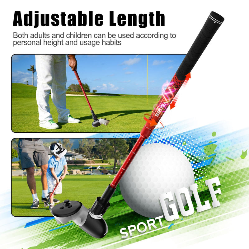 YOGES Adjustable Length VR Golf Club Handle for Meta Quest 3S/Quest 3/Oculus Quest 2, 90 Degree Virtual Reality Baseball Controller Attachment, Simulator Real Golf Game (ONLY for Right Controller) Black/Red