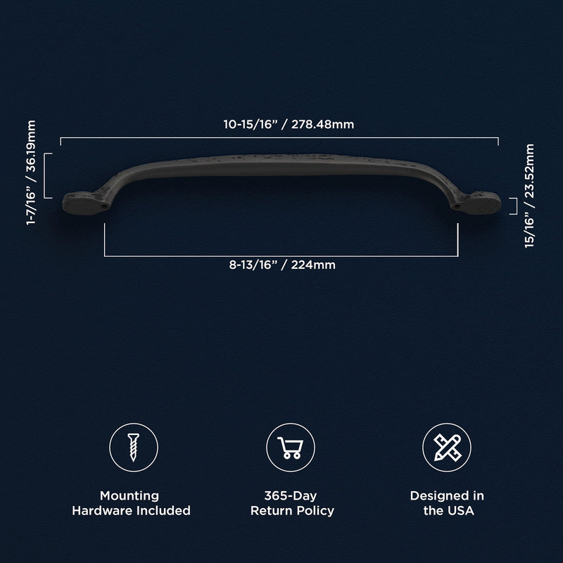 Hickory Hardware 1 Pack Solid Core Kitchen Cabinet Pulls, Luxury Cabinet Handles, Hardware for Doors & Dresser Drawers, 8-13/16 Inch (224mm) Hole Center, Black Iron, Refined Rustic Collection 8-13/16 Inch (224mm) Center to Center