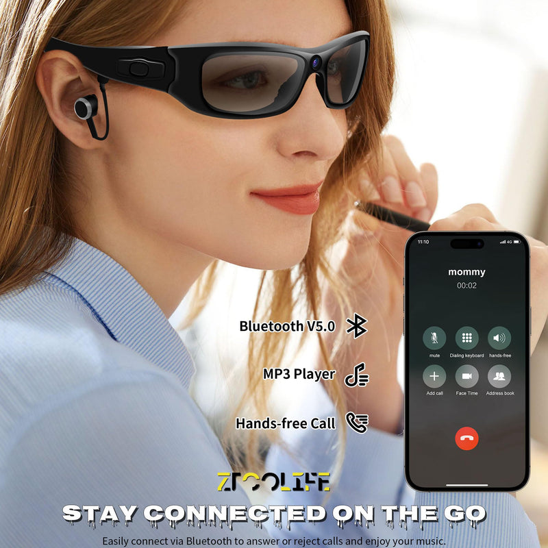 Video Glasses with Bluetooth, HD 1080P Video Glasses with Polarized UV400 Lens for Outdoor Sports(No Audio)