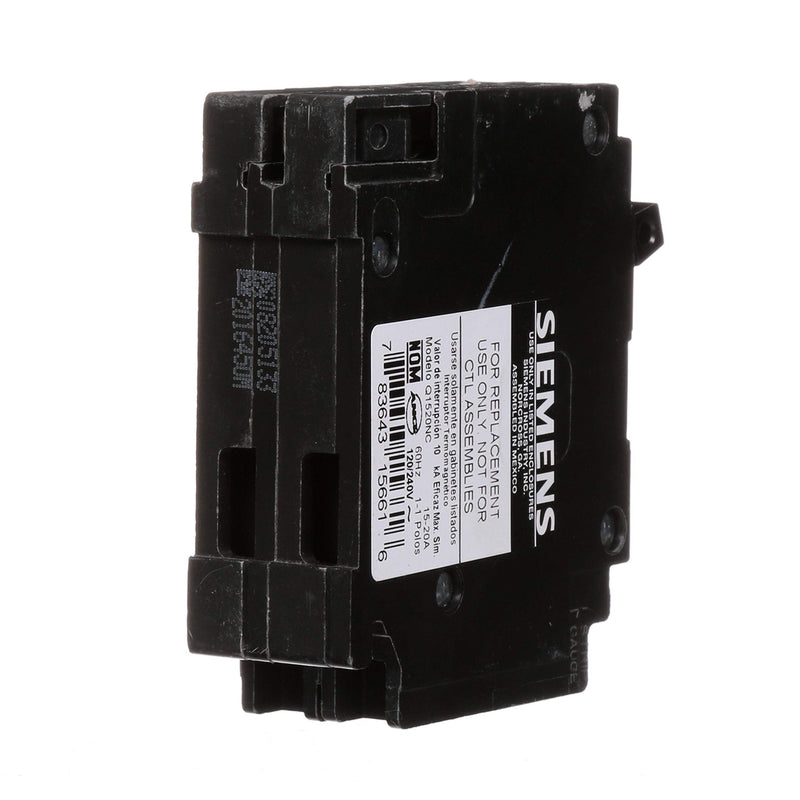 Siemens Q1520NC One 15-Amp and One 20-Amp Single Pole 120V Non-Current Limiting Circuit Breaker 15/20 amp