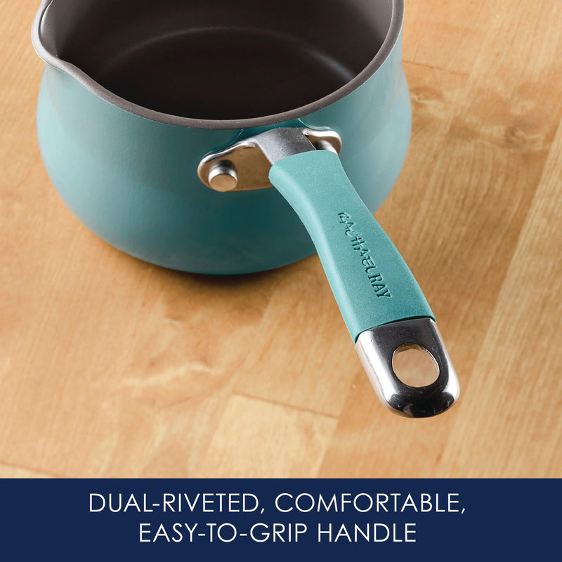 Rachael Ray Cucina Nonstick Butter Warmer, Hard Porcelain Enamel Aluminum, 0.75-Quart, Agave Blue - 16346 0.8 Quarts