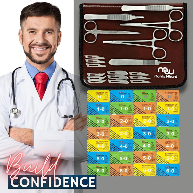 Sterile Sutures Thread with Needle (25 Mixed 3/0, 4/0, 5/0, 6/0, 7/0) - RN, EMT, Vet Clinic Rotation, Emergency Camping Hiking First Aid Demo, Surgical Wound Closure Training, ER Trauma Practicing Set