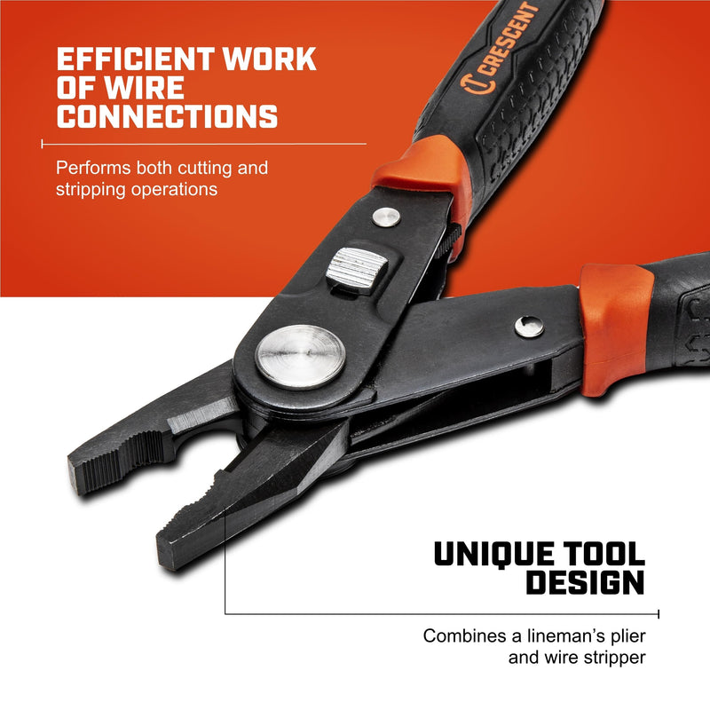 Crescent 2 in 1 Combo Dual Material Linesman's Pliers and Wire Stripper - CCP8V , Black