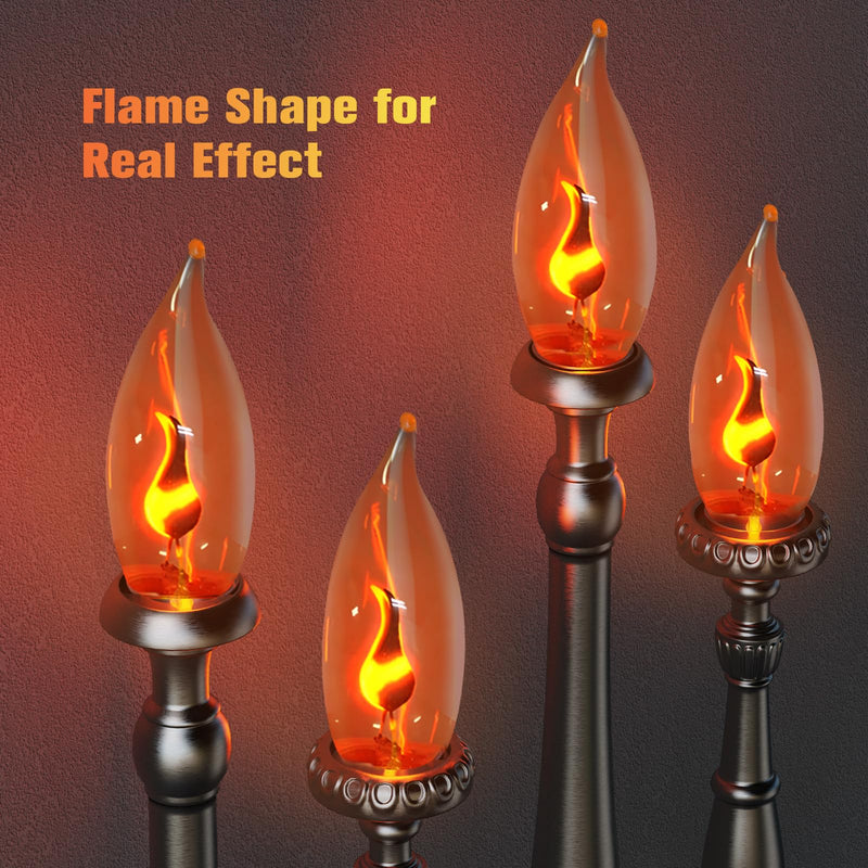 Hompavo Upgraded Flame Light Bulbs, E12 Candelabra Small Base, Clear Glass Flickering Fire Bulb for Halloween Christmas Party Porch Indoor & Outdoor Home Decoration, 10 Pack