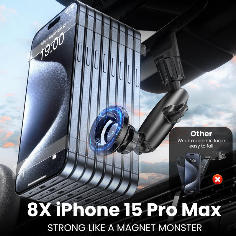 Magnetic Phone Holder for Car, Rear View Mirror Phone Holder, 360° Rotating Car Phone Holder Mount, Compatible with iPhone 15/14/13/12 Series and All Phones with Magsafe Case or Metal Ring magnetic