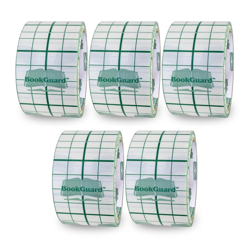 BookGuard 1-Inch Clear Vinyl Bookbinding Tape, Multipurpose Transparent Book Repair Tape for Document Preservation – 10 Yards, Pack of 5