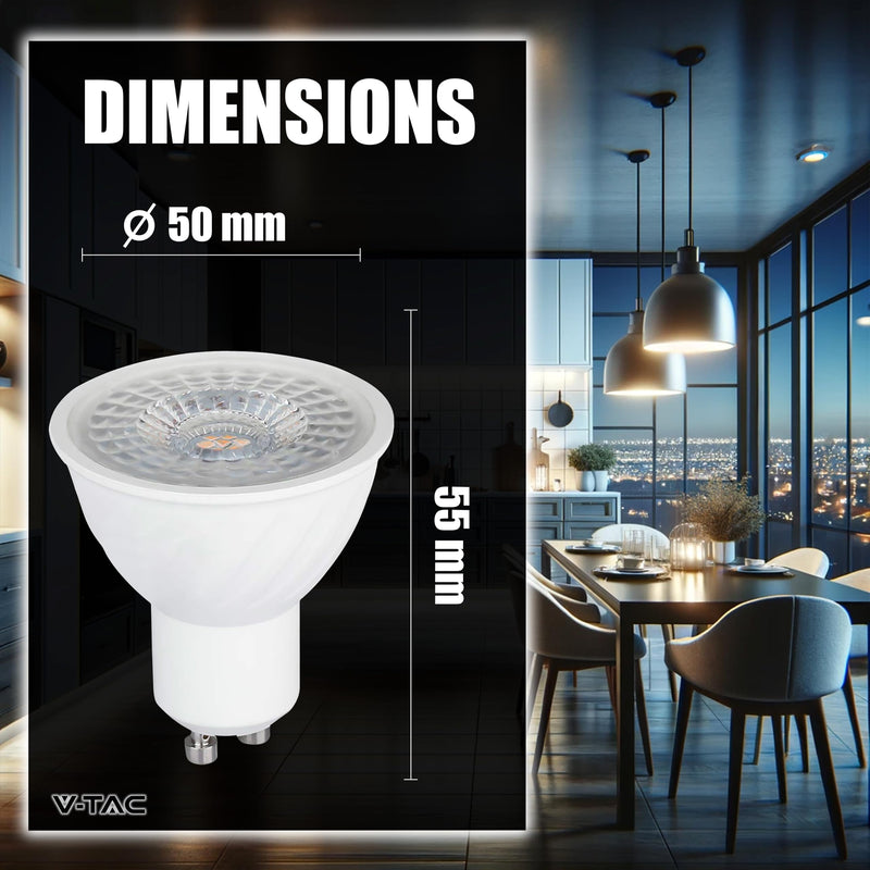 V-TAC 3 x LED Light Bulbs GU10-6 W (Equivalent to 60 W) - 445 Lumens - Chip Samsung - Maximum Efficiency and Energy Saving - GU10 Spot LED Bulbs - Light 6500 K Cool White - Pack of 3 Cold White