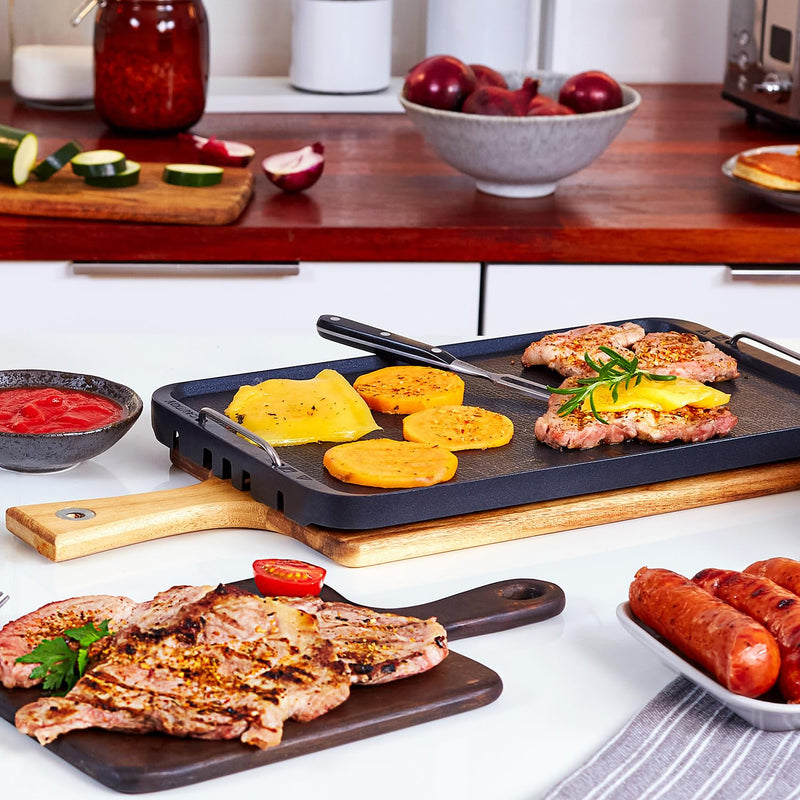 Cusimax Stove Top Griddle, Non-Stick Pancake Griddle, Flat Top Grill for Gas Stove/Charcoal Grills/Smokeless Grills/Outdoor Grill or Campfire, Aluminum, Dishwasher Safe, 14.96" x 8.66" 14.96 x 8.66