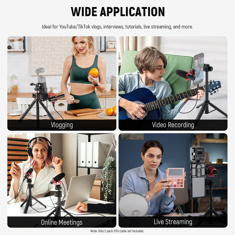 NEEWER 2 Pack OTG Adapter Cable Set, USB C Female to Type C Male + USB C Female to iOS Male, Compatible with iPhone iPad Android KM17 KM15 KM18 KM23 Wireless Microphone, 18"/45cm, LM7