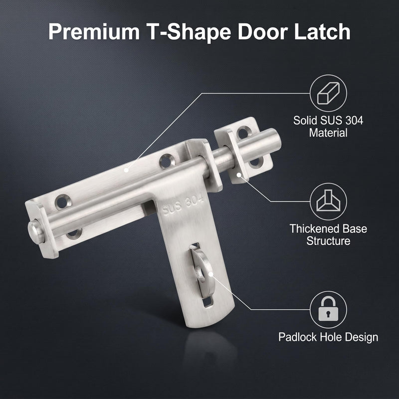 dingchi Sliding Bolt Gate Latch, Safety Lock Bolt Hasp, Heavy Duty 304 Stainless Steel Barrel Door Latches, with Padlock Hole, Brushed Finish MK 7 lnch