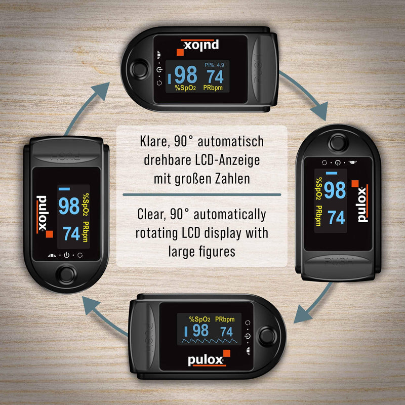 Pulse oximeter PULOX PO-200 Solo Finger Pulse Oximeter for Measuring Pulse and Oxygen Saturation on Finger | With precision indicator for reliable control of oxygen saturation, heart rate and perfusion index Black