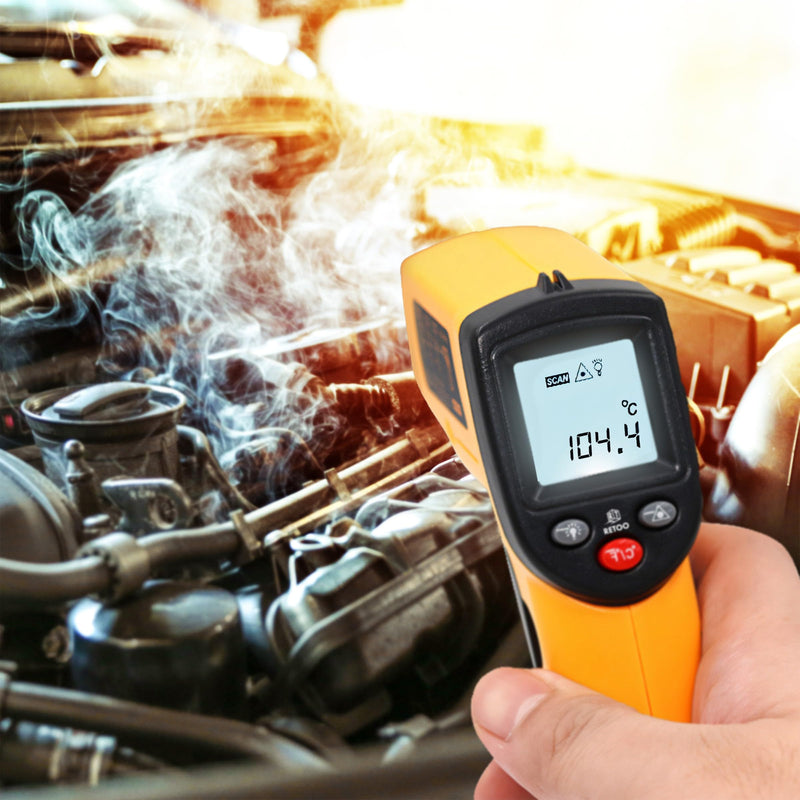 Retoo Infrared Thermometer -50-380°C LCD Laser Non-Contact °C/°F | Measurement in 1 second, LCD lighting, 14 x 8.5 x 3.5 cm, 2 x AAA not included, ABS, orange-black