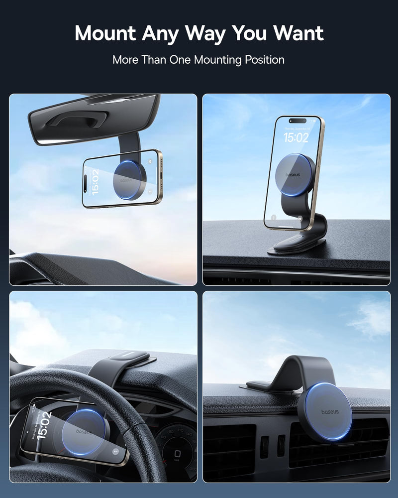 Baseus [Updated] for Magsafe Car Mount, 25N Magnetic Phone Holder for Car, Cell Phone Car Mount Compatible with iPhone 15 14 13 12 Pro Plus Max Mini, Bendable Memory Titanium Alloy for All Dashboard