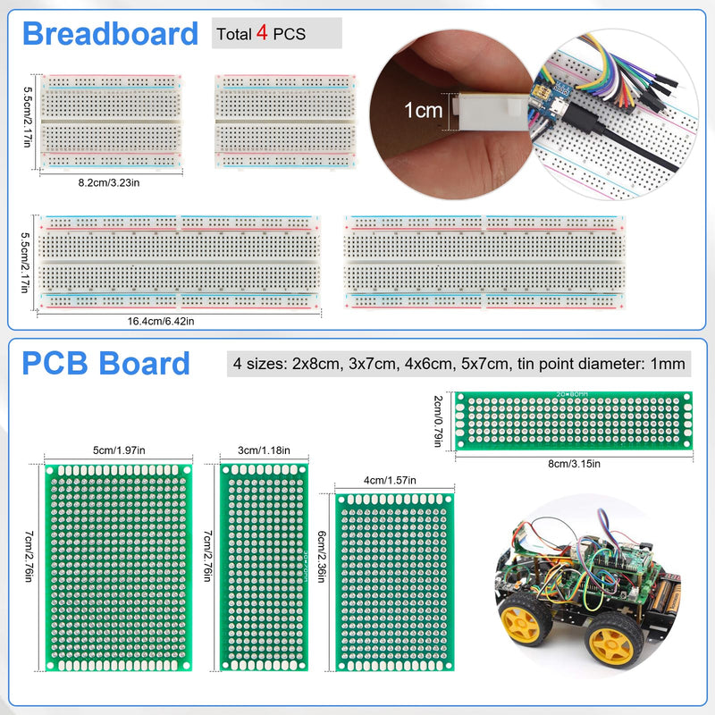 Electronic Component Kit, 1628 Pcs DIY Electronics Kit with LED Diodes, Diodes, Metal Film Resistors, Electrolytic Capacitor, Transistors, Ceramic Capacitors, Dupont Wire, PCB Board, Breadboard