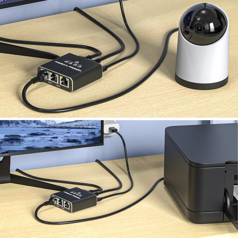 Ethernet Splitter 1 to 4 Ports, 1000Mbps Max High Speed Internet Splitter 1 in 4 Out for Cat 5/5e/6/7/8 HDMI Splitter 1 to 4