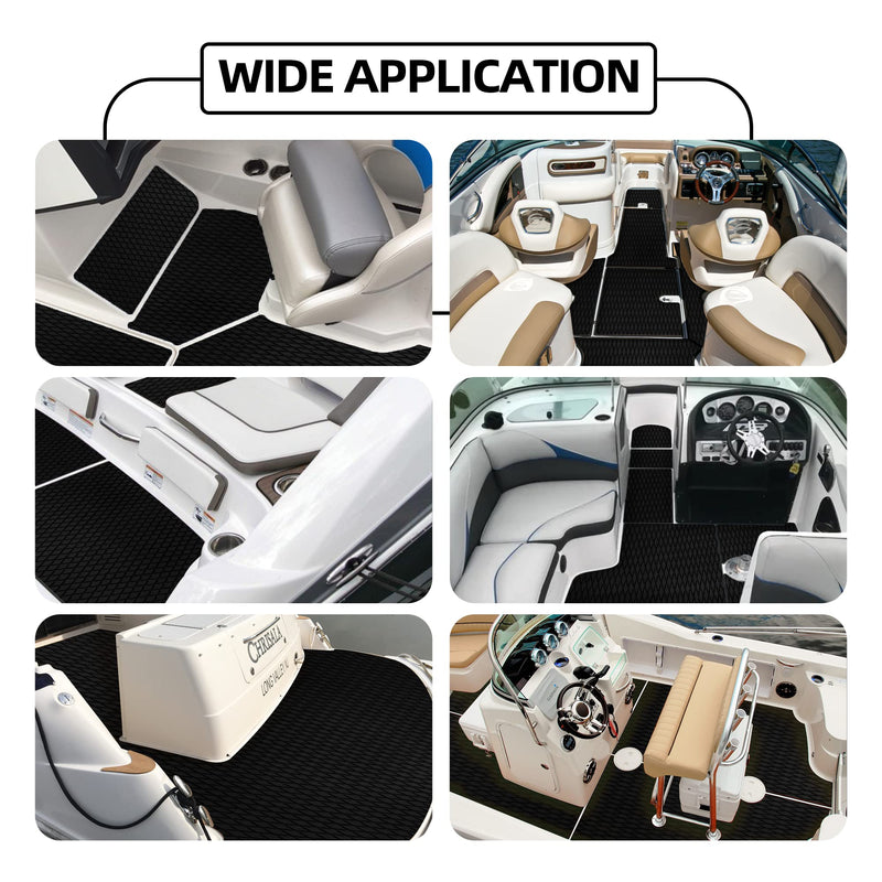 FOCEAN Boat Flooring - EVA Foam Sea Boat Decking Small Diamond Marine Deck Mats for Bass Boats Pontoon Boats Jon Boats RV Yacht Kayak Floor Black 94" * 15"