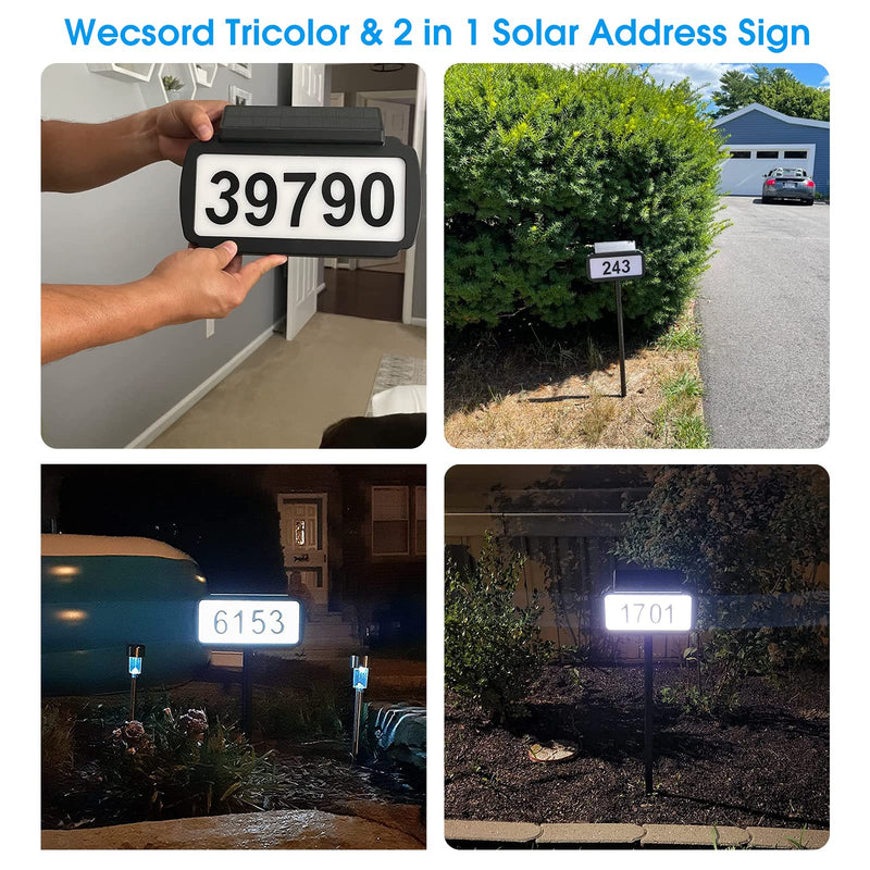 Solar Address Sign House Number for Outside Plaque Modern IP65 Waterproof LED Lighted Address Numbers for House Number signs for Yard Street (3 Color)