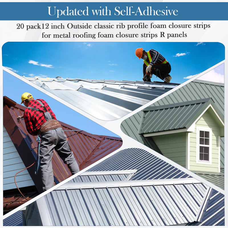 20Pcs 12 Inch Outside R Panel Foam Closure Strips -12" Replacement for Metal Corrugated Roofing Panels -3' Long Classic Rib Profile (Outside)
