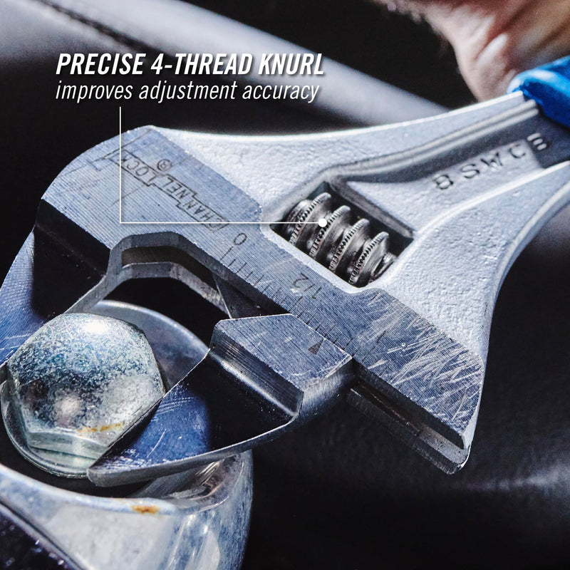 Channellock Adjustable Wrench 8SWCB Code Blue WideAzz Slim Jaw - Precise Grip, Wide Mouth - 8 In 8-Inch WideAzz Slim Jaw