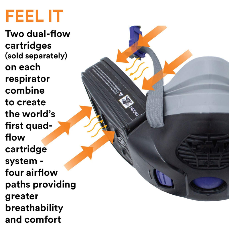 3M Respirator, Secure Click Half Face Reusable Respirator with Speaking Diaphragm and Push Button Seal Check, HF-803SD, Sweeping, Sanding, Grinding, Sawing, Dust, Large 1 Count (Pack of 1)