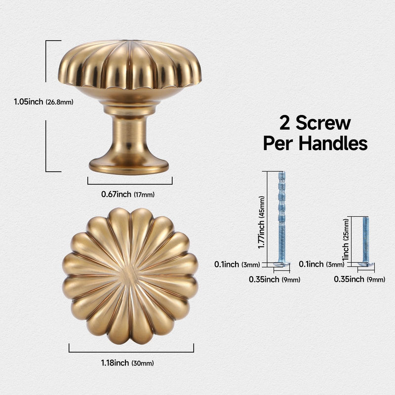 15 Pack Champagne Bronze Cabinet Knobs for Kitchen Cabinets and Dresser Drawers，Zinc Alloy Hardware Handles Pulls，Vintage Cupboard Drawer Knob 15