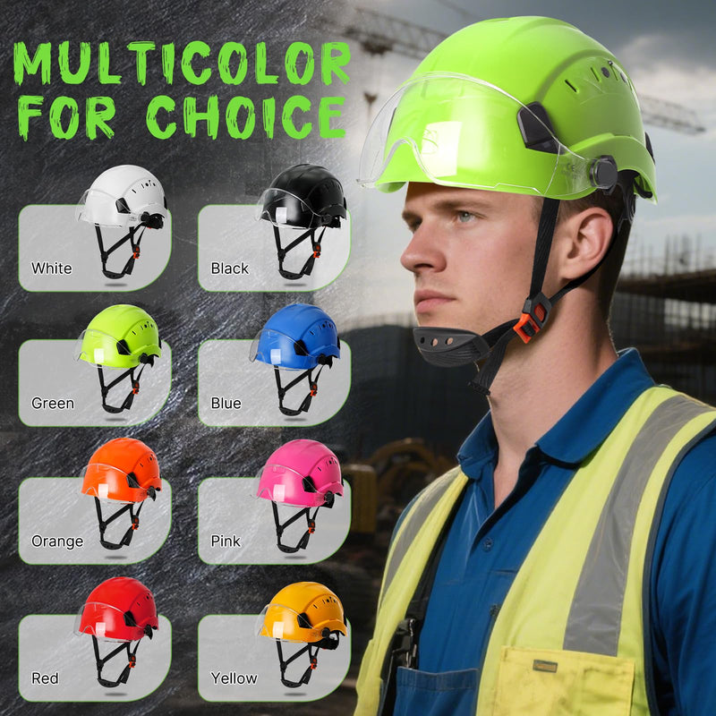 AOLAMEGS Construction Hard Hats with Visor - OSHA Approved Construction Hardhat with Chin Straps Green Hard Hat with Clear Visor